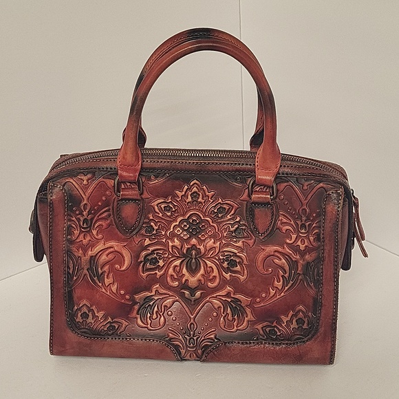 Handbag Aphison red tooled leather - Picture 2 of 7